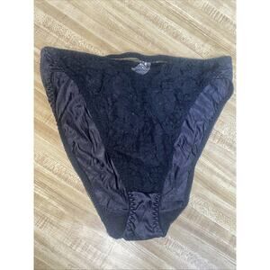 80s Vintage Inclinations High Cut Lace Front Satin Back Black Panties Small